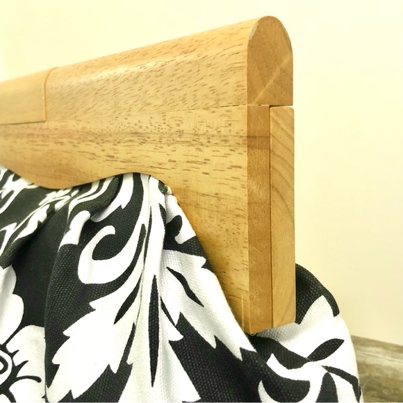 Floral Large Clutch Wooden Hand Bag Black White Summer Spring 100% Cotton Chic - Picture 3 of 16